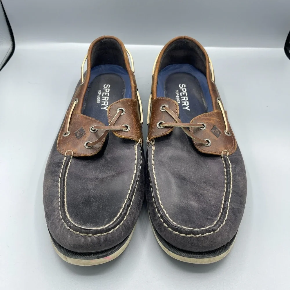 Sperry Top-Sider Leeward Boat Shoes Mens US 13M Navy Brown Upper Leather Preppy